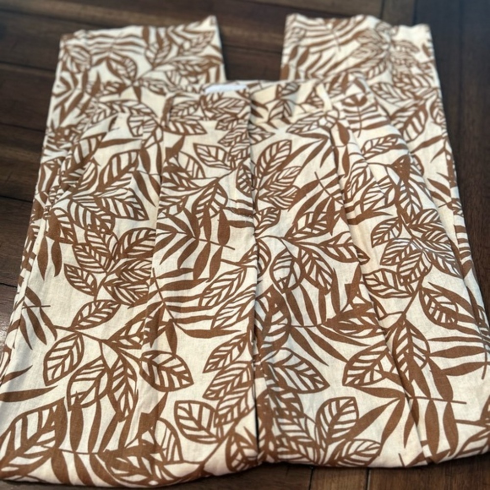 House Of Harlow 1960 Trouser Pants Women's Size 2 Cream Tan Leaf Linen Blend
